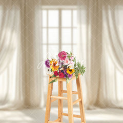 Aperturee - Aperturee Warm Beige Curtain Window Scenery Photo Backdrop