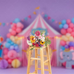 Aperturee - Aperturee Warm Color Circus Balloon Flags Cake Smash Backdrop