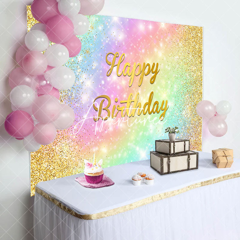 Aperturee - Aperturee Warm Golden Rainbow Gradient Happy Birthday backdrop
