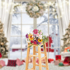 Aperturee - Aperturee Warm Home Teddy Bear Window Snow Cabin Xmas Backdrop