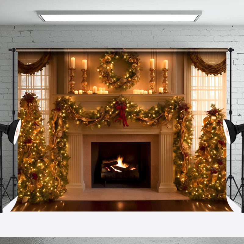 Aperturee - Aperturee Warm House Fireplace Christmas Backdrop For Photo