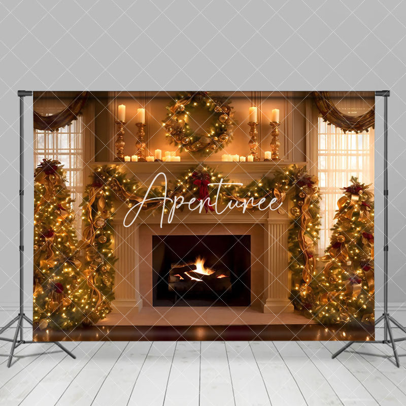 Aperturee - Aperturee Warm House Fireplace Christmas Backdrop For Photo