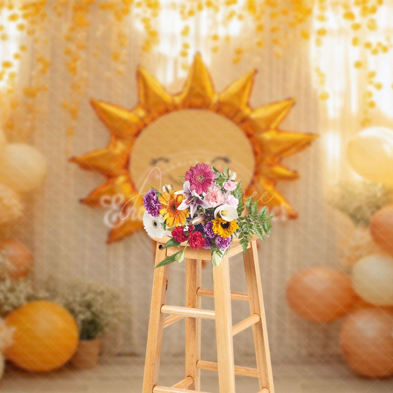 Aperturee - Aperturee Warm Indoor Balloon Sun Curtain Cake Smash Backdrop
