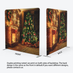 Aperturee - Aperturee Warm Light Fireplace Xmas Tree Pillow Cover Backdrop