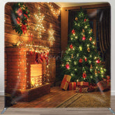 Aperturee - Aperturee Warm Light Fireplace Xmas Tree Pillow Cover Backdrop