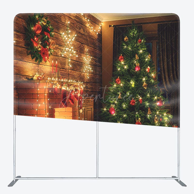 Aperturee - Aperturee Warm Light Fireplace Xmas Tree Pillow Cover Backdrop