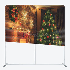 Aperturee - Aperturee Warm Light Fireplace Xmas Tree Pillow Cover Backdrop