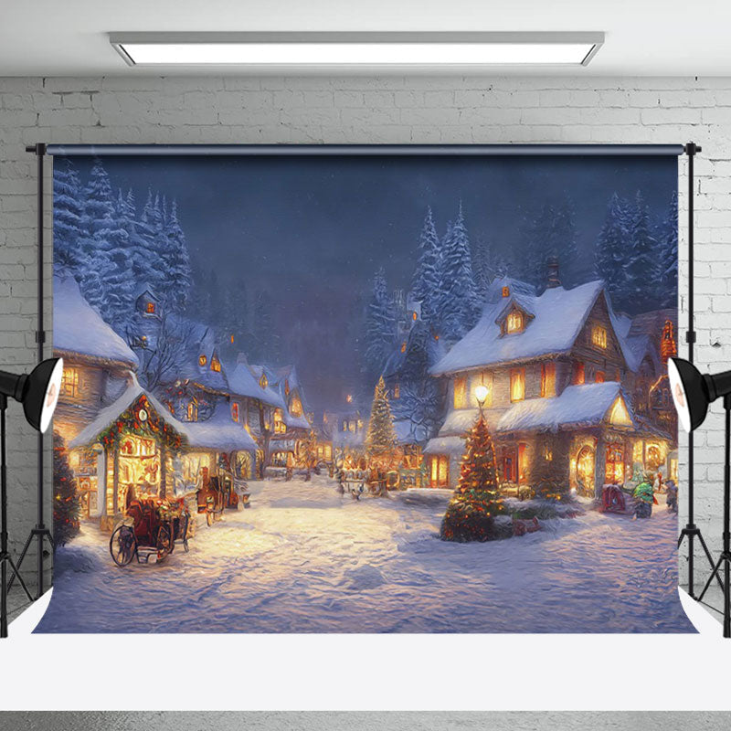 Aperturee - Aperturee Warm Light House Snowy Night Christmas Vibe Backdrop