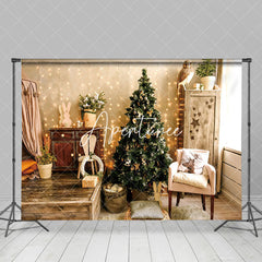 Aperturee - Aperturee Warm Log Style Bedroom Xmas Tree Christmas Backdrop
