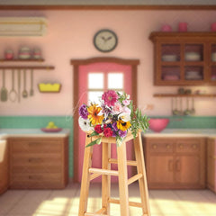 Aperturee - Aperturee Warm Pink Green Kitchen Cake Smash Photo Backdrop