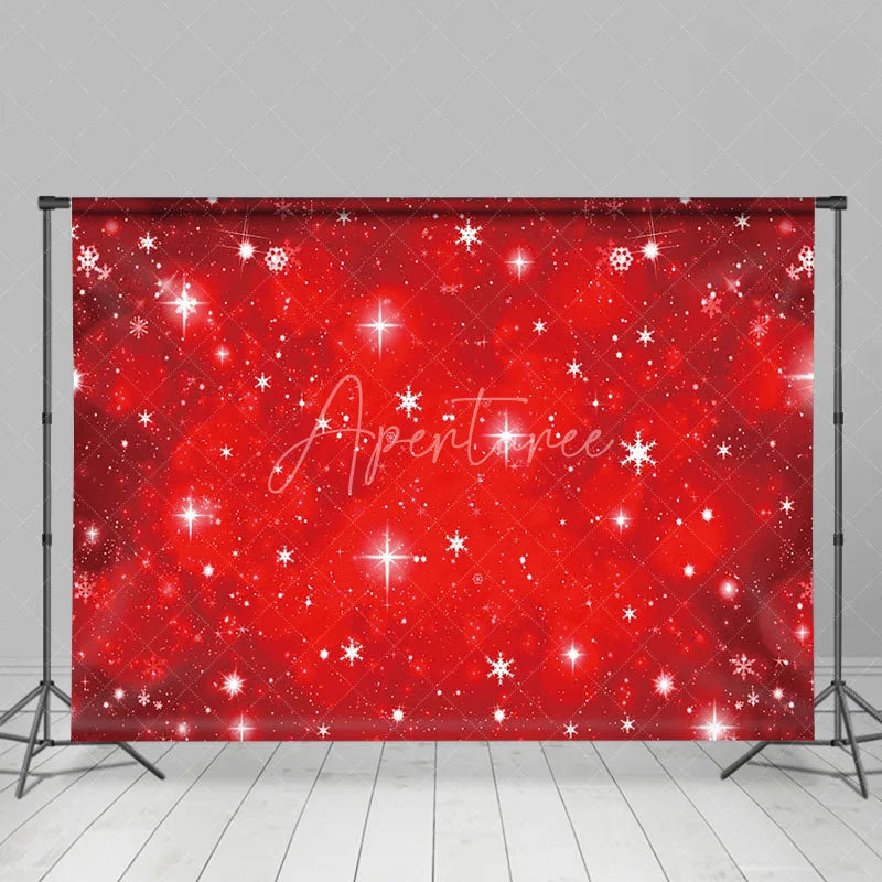 Aperturee - Aperturee Warm Red Shining Bokeh Snowflake Christmas Backdrop