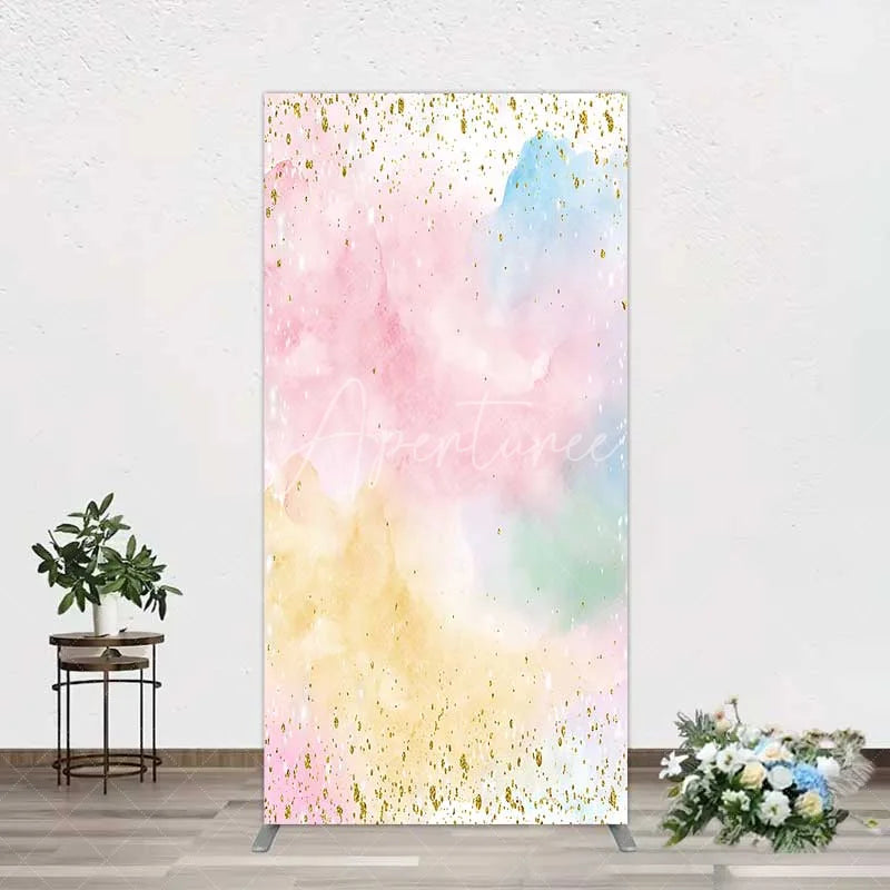 Aperturee - Aperturee Watercolor Abstract Rectangle Backdrop Pastel Clouds and Gold Glitter Dust Party Decoration