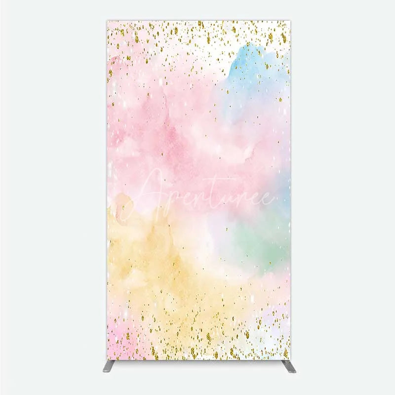 Aperturee - Aperturee Watercolor Abstract Rectangle Backdrop Pastel Clouds and Gold Glitter Dust Party Decoration