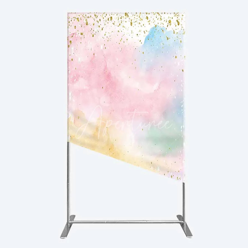 Aperturee - Aperturee Watercolor Abstract Rectangle Backdrop Pastel Clouds and Gold Glitter Dust Party Decoration