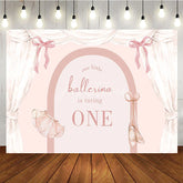 Aperturee - Aperturee Watercolor Ballerina 1st Birthday Backdrop Pink Floral Arch and Ballet Shoes Girl Party Banner