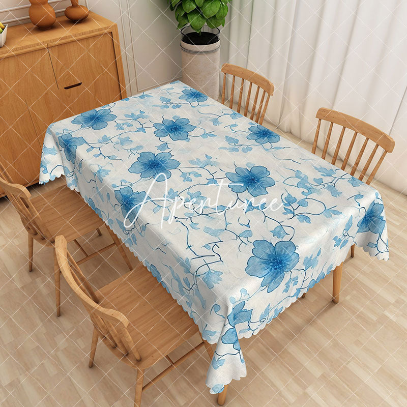 Aperturee - Aperturee Watercolor Blue Flower Rectangle Tablecloth