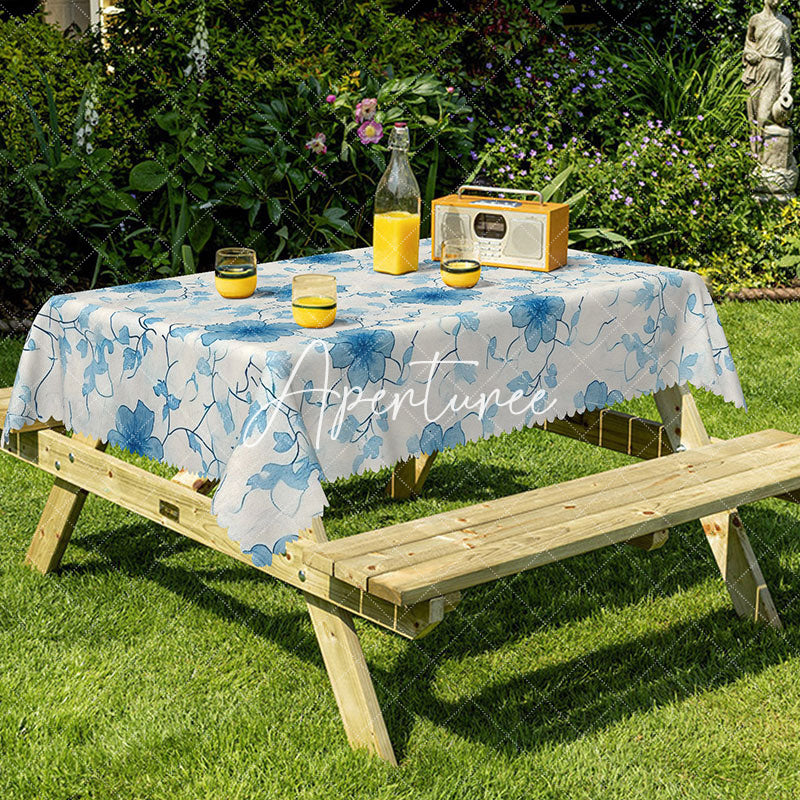 Aperturee - Aperturee Watercolor Blue Flower Rectangle Tablecloth