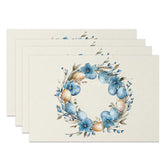 Aperturee - Aperturee Watercolor Blue Gold Egg Wreath Set of 4 Placemats Spring Floral Decoration Rustic Holiday Table Mat