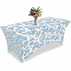 Aperturee - Aperturee Watercolor Blue Hydrangea Flower Stretch Table Cover