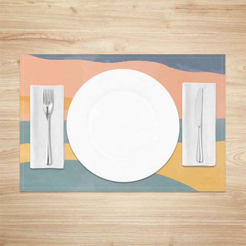 Aperturee - Aperturee Watercolor Blue Sea Red Sunrise Set Of 4 Placemats