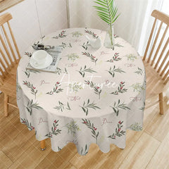 Aperturee - Aperturee Watercolor Botanical Green Leaves Red Berries Noel Peace Christmas Round Tablecloth Festive Holiday Dinner Decor