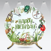 Aperturee - Aperturee Watercolor Bugs and Insects Happy Birthday Round Backdrop Ladybug and Dragonfly Nature Explorer Party Decor