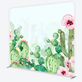 Aperturee - Aperturee Watercolor Cactus Tension Fabric Backdrop Pink Floral Green Succulent Background Boho Summer Party Photo Decoration