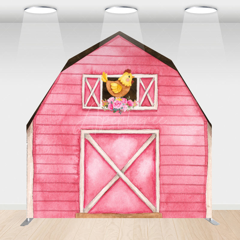 Aperturee - Aperturee Watercolor Chick Floral Pink Barn Door Arch Backdrop