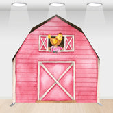 Aperturee - Aperturee Watercolor Chick Floral Pink Barn Door Arch Backdrop