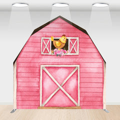 Aperturee - Aperturee Watercolor Chick Floral Pink Barn Door Arch Backdrop