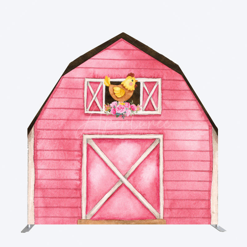 Aperturee - Aperturee Watercolor Chick Floral Pink Barn Door Arch Backdrop