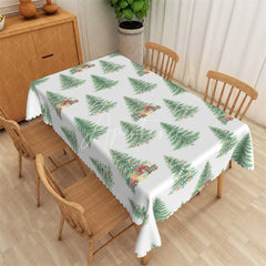 Aperturee - Aperturee Watercolor Christmas Tree Rectangle Tablecloth White with Pine Trees Holiday Party Table Cover Decor