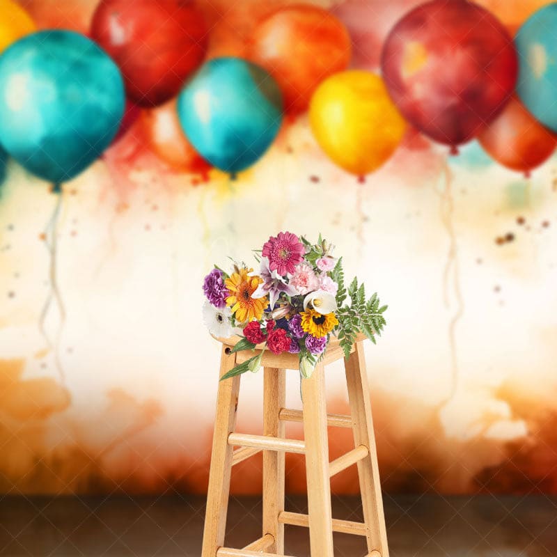 Aperturee - Aperturee Watercolor Color Balloons Wall Abstract Photo Backdrop