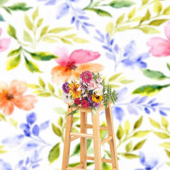 Aperturee - Aperturee Watercolor Colorful Floral Leaves Floral Backdrop