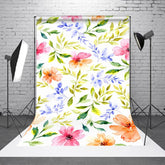 Aperturee - Aperturee Watercolor Colorful Floral Leaves Floral Backdrop