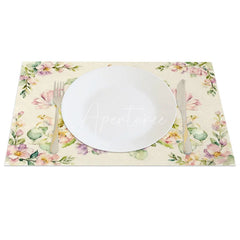 Aperturee - Aperturee Watercolor Cross Egg Easter Bunny Set of 4 Placemats Pink Floral Rabbit Table Mats for Holy Day