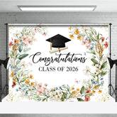 Aperturee - Aperturee Watercolor Floral Congratulations Class of 2026 Backdrop Elegant Graduation Party Banner
