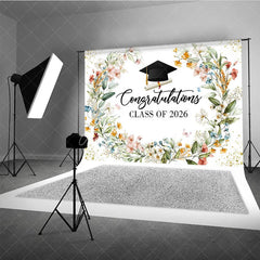 Aperturee - Aperturee Watercolor Floral Congratulations Class of 2026 Backdrop Elegant Graduation Party Banner