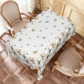 Aperturee - Aperturee Watercolor Floral Rectangle Tablecloth Soft Beige and Blue Flowers Elegant Wedding Party Decoration