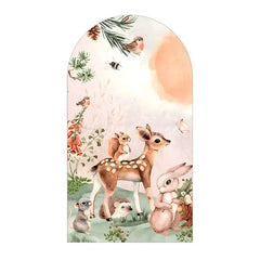 Aperturee - Aperturee Watercolor Forest Animals Arch Backdrop Woodland Bear and Rabbit Birthday Party Nature Adventure Arch Cover