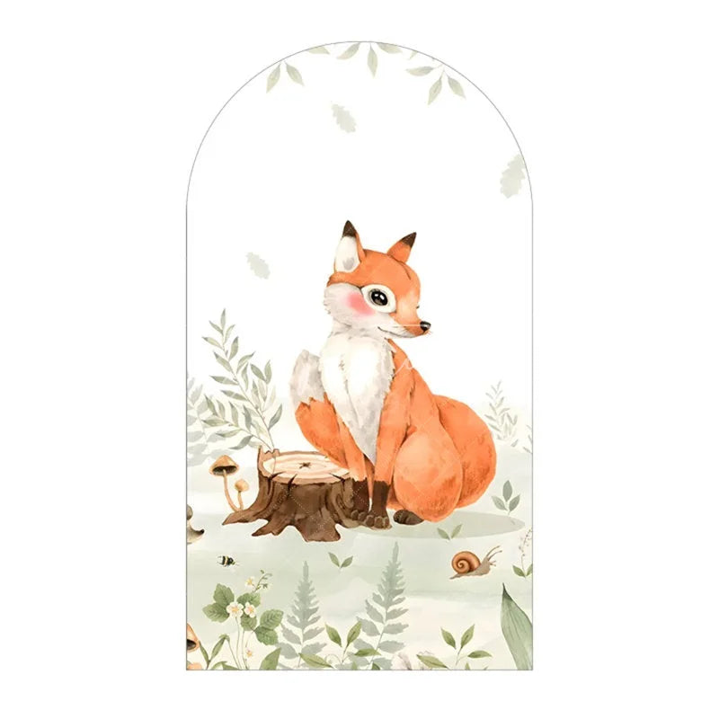 Aperturee - Aperturee Watercolor Forest Animals Arch Backdrop Woodland Bear and Rabbit Birthday Party Nature Adventure Arch Cover