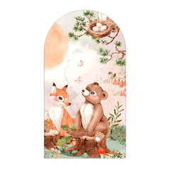 Aperturee - Aperturee Watercolor Forest Animals Arch Backdrop Woodland Bear and Rabbit Birthday Party Nature Adventure Arch Cover