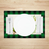 Aperturee - Aperturee Watercolor Four Leaf Clover Set of 4 Placemats Artistic Shamrock and Green Buffalo Plaid Table Mats