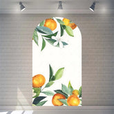 Aperturee - Aperturee Watercolor Fresh Orange Fruit Arch Backdrop Floral Leaves Pattern Vibrant Birthday Party Decor