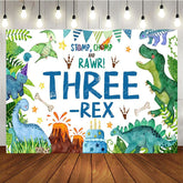 Aperturee - Aperturee Watercolor Green Dinosaur Three Rex Birthday Backdrop