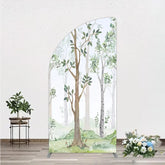 Aperturee - Aperturee Watercolor Green Forest Half Moon Arch Backdrop Woodland Trees Nature Decor Spring Summer Theme Background for Baby