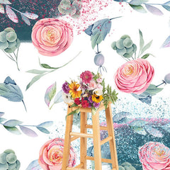 Aperturee - Aperturee Watercolor Green Fruit Leaves Pink Rose Backdrop