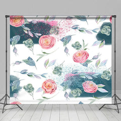 Aperturee - Aperturee Watercolor Green Fruit Leaves Pink Rose Backdrop