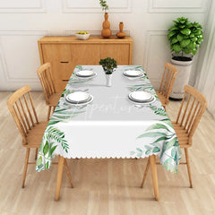 Aperturee - Aperturee Watercolor Herbal Garden Rectangle Tablecloth Mixed Green Leaves Table Cover Natural Kitchen Dining Decor
