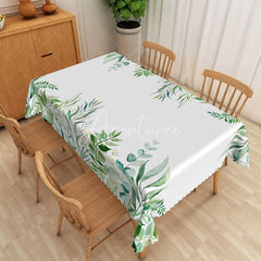 Aperturee - Aperturee Watercolor Herbal Garden Rectangle Tablecloth Mixed Green Leaves Table Cover Natural Kitchen Dining Decor